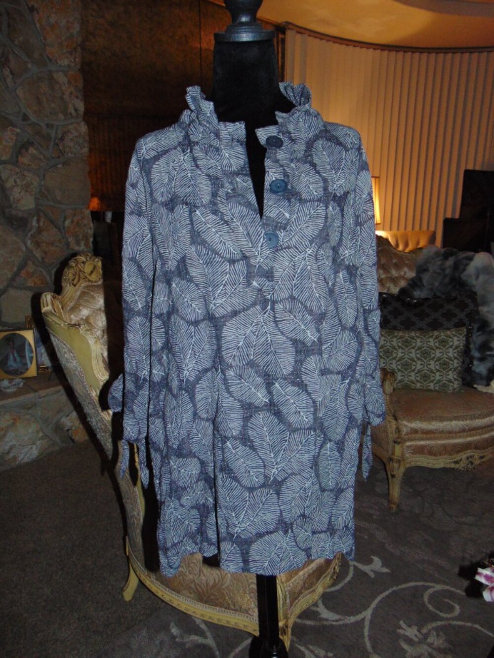 Terra SJ Apparel Cotton Top Blouse Black Gray Floral Henley Button Up Popover XL